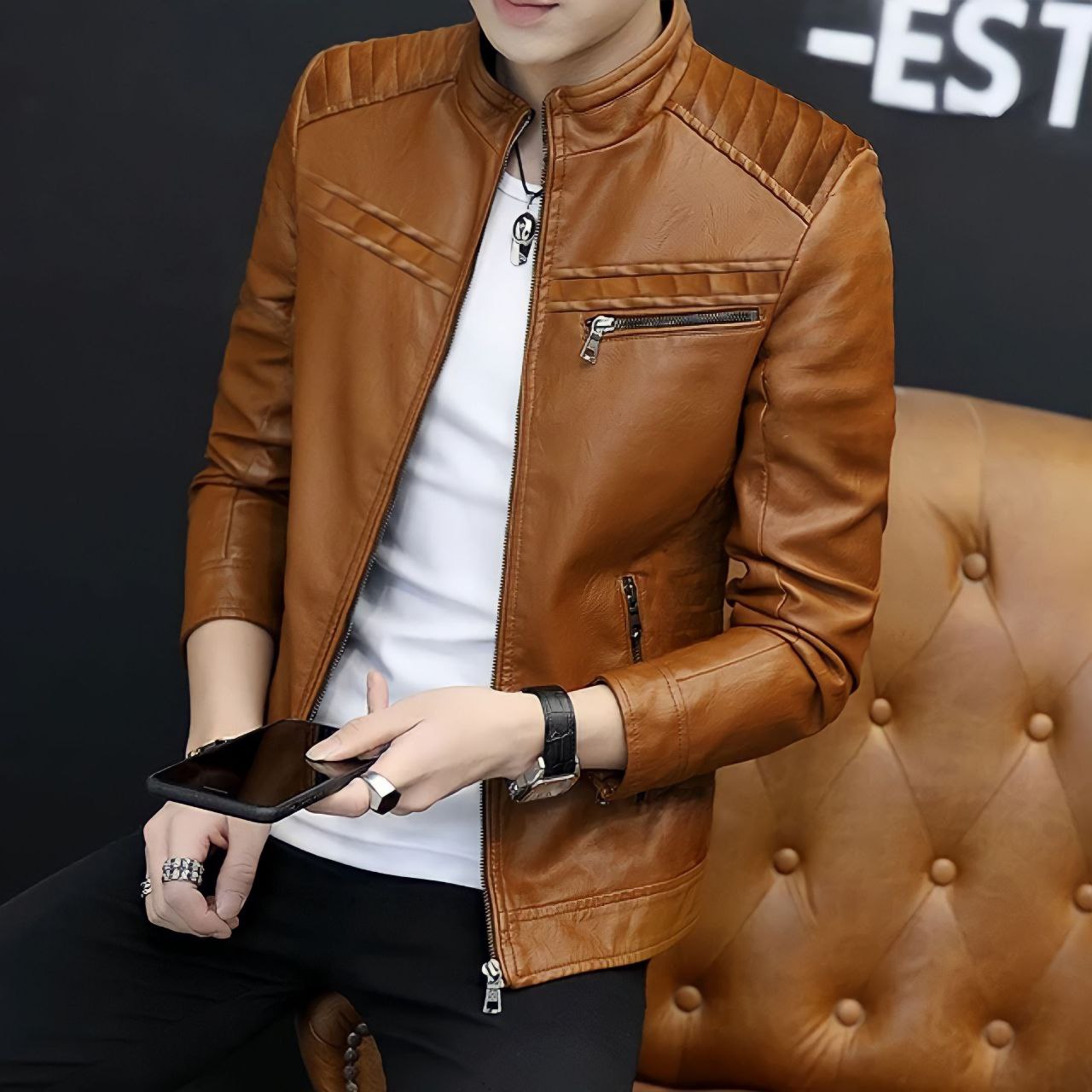 جاكيت جلد سكاي أنيق ودافئ